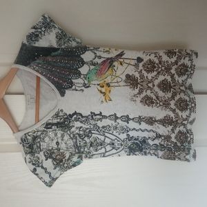 Miss me cap sleeve heather gray printed scoop neck t-shirt